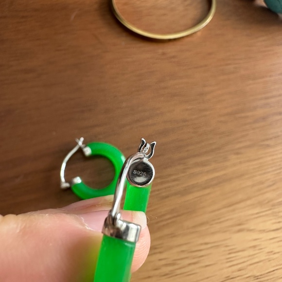 Jade Sterling Silver hoops - Picture 2 of 3